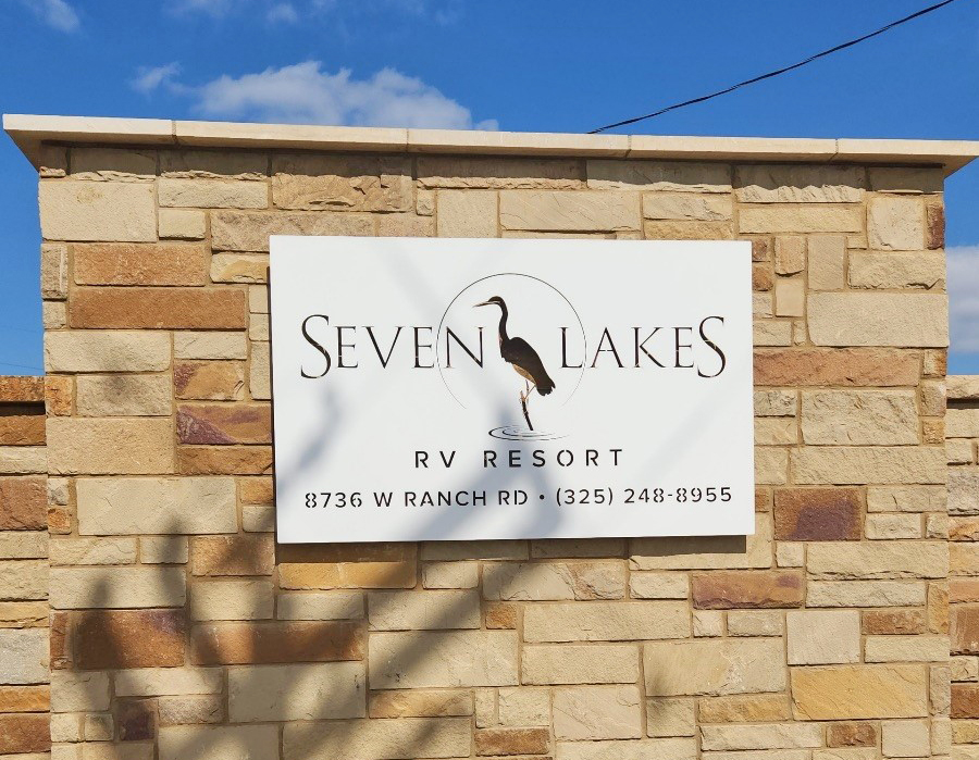 Seven Lakes RV Resort sign